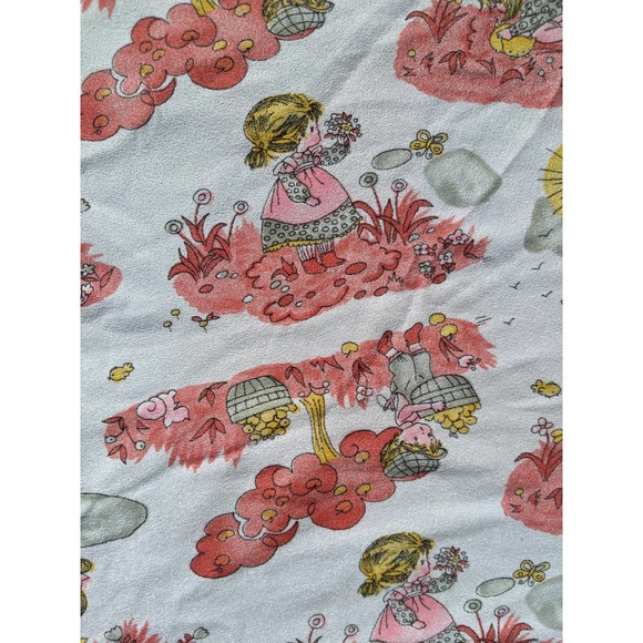 Vintage 1960's-70's Holly Hobby Inspired Novelty Print Synthetic Blend Fabric - Picture 4 of 6